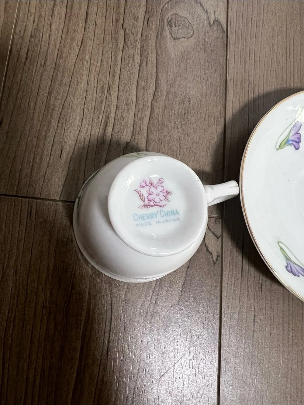 Cherry China Tea Cup and Saucer Set Made In Japan Purple Flower
